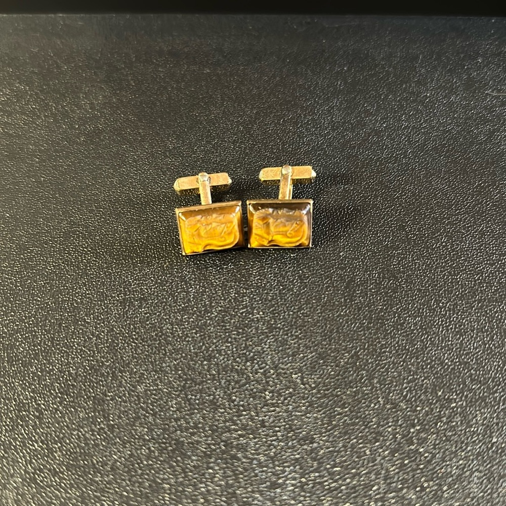 Roman gladiator tigers eye gold cuff links